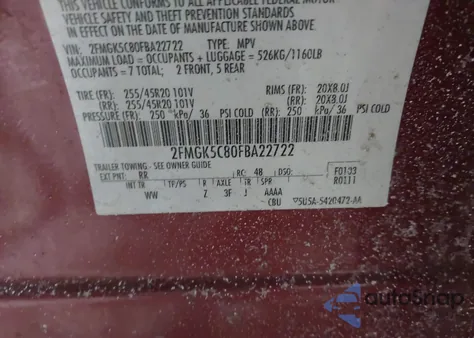 2015 Ford Flex Sel z USA, uszkodzony, nr VIN 2FMGK5C80FBA22722